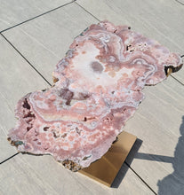 Load image into Gallery viewer, Pink Amethyst Table on hand made Gold stand