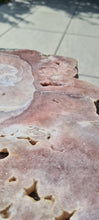 Load image into Gallery viewer, Pink Amethyst Table on hand made Gold stand