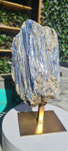 Load image into Gallery viewer, Blue Kyanite on Custom made gold stand