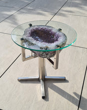 Load image into Gallery viewer, Amethyst Table with Glass on Chrome Stand