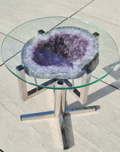 Load image into Gallery viewer, Amethyst Table with Glass on Chrome Stand