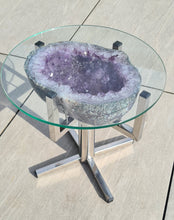 Load image into Gallery viewer, Amethyst Table with Glass on Chrome Stand
