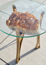 Load image into Gallery viewer, Citrine Table with Glass on Gold stand
