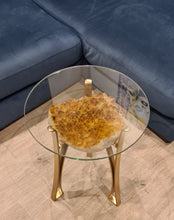 Load image into Gallery viewer, Citrine Table with Glass on Gold stand