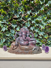 Load image into Gallery viewer, Ganesha carving symbol of luxury Sculpture from Ruby Corundum and kyanite
