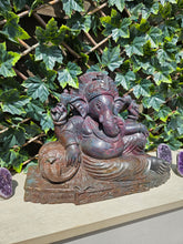 Load image into Gallery viewer, Ganesha carving symbol of luxury Sculpture from Ruby Corundum and kyanite