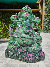 Load image into Gallery viewer, Lord Ganesha in Ashirvad posture Gesture of Blessing Ruby Zoisite Tanzania