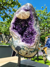 Load image into Gallery viewer, Amethyst with Calcite on stand statement crystal - Clear Vision