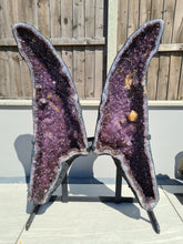Load image into Gallery viewer, Amethyst angel wings on stand extra large almost 4 feet tall statement crystal