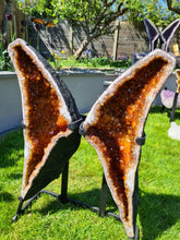Load image into Gallery viewer, Heated Citrine Angel wings Butterfly wings on stand - MONARCH