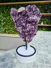 Load image into Gallery viewer, Amethyst Heart Shield from Uruguay on stand Active - Shielded Heart