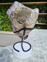 Load image into Gallery viewer, Amethyst Heart Shield from Uruguay on stand Active - Shielded Heart