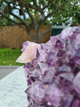 Load image into Gallery viewer, Amethyst Heart Shield from Uruguay on stand Active - Shielded Heart