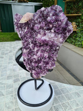 Load image into Gallery viewer, Amethyst Heart Shield from Uruguay on stand Active - Shielded Heart