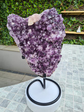 Load image into Gallery viewer, Amethyst Heart Shield from Uruguay on stand Active - Shielded Heart