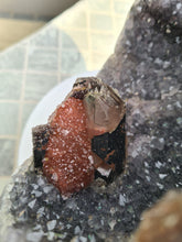 Load image into Gallery viewer, Amethyst on stand from Uruguay with rare Red Calcite - Cove of Secrets