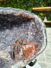 Load image into Gallery viewer, Amethyst on stand from Uruguay with rare Red Calcite - Cove of Secrets