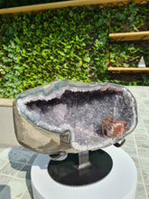Load image into Gallery viewer, Amethyst on stand from Uruguay with rare Red Calcite - Cove of Secrets