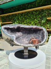 Load image into Gallery viewer, Amethyst on stand from Uruguay with rare Red Calcite - Cove of Secrets