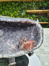 Load image into Gallery viewer, Amethyst on stand from Uruguay with rare Red Calcite - Cove of Secrets