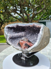 Load image into Gallery viewer, Amethyst on stand from Uruguay with rare Red Calcite - Cove of Secrets
