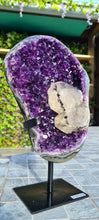 Load image into Gallery viewer, Amethyst Deep Purple with calcite on stand from Uruguay SE Rare High Grade - Protector Morado