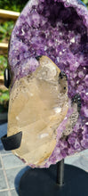 Load image into Gallery viewer, Amethyst Deep Purple with calcite on stand from Uruguay - SE Rare High Grade -