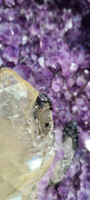 Load image into Gallery viewer, Amethyst Deep Purple with calcite on stand from Uruguay - SE Rare High Grade -