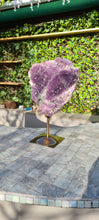 Load image into Gallery viewer, Amethyst Flower on Gold stand Active