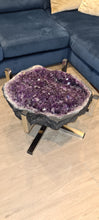 Load image into Gallery viewer, Amethyst Table on chrome modern stand with Glass top Active