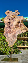 Load image into Gallery viewer, Pink Amethyst on gold stand Tower Cathedral druzy