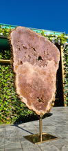 Load image into Gallery viewer, Pink Amethyst on gold stand Tower Cathedral druzy Active