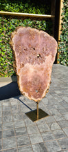 Load image into Gallery viewer, Pink Amethyst on gold stand Tower Cathedral druzy Active