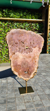 Load image into Gallery viewer, Pink Amethyst on gold stand Tower Cathedral druzy Active