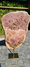 Load image into Gallery viewer, Pink Amethyst on gold stand Tower Cathedral druzy Active