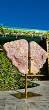 Load image into Gallery viewer, Pink Amethyst Druzy wings on gold stand Tower Cathedral