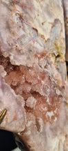Load image into Gallery viewer, Pink Amethyst Druzy wings on gold stand Tower Cathedral