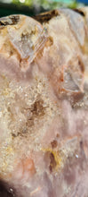 Load image into Gallery viewer, Pink Amethyst Druzy wings on gold stand Tower Cathedral