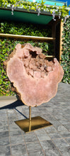 Load image into Gallery viewer, Pink Amethyst on gold stand Heartbeat Tower Cathedral druzy