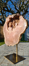 Load image into Gallery viewer, Pink Amethyst on gold stand Heartbeat Tower Cathedral druzy