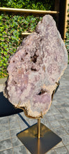 Load image into Gallery viewer, Pink Amethyst with Grey on gold stand Secrey Ying Yang Tower Cathedral druzy home decor