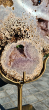 Load image into Gallery viewer, Pink Amethyst with Grey on gold stand Secrey Ying Yang Tower Cathedral druzy home decor