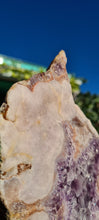 Load image into Gallery viewer, Pink Amethyst Indian Chief with purple on gold stand Tower Cathedral druzy Active