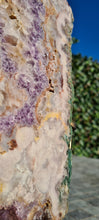 Load image into Gallery viewer, Pink Amethyst on gold stand Over the Rainbow Yellow Tower Cathedral druzy Active