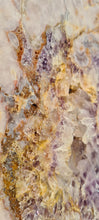 Load image into Gallery viewer, Pink Amethyst on gold stand Over the Rainbow Yellow Tower Cathedral druzy Active