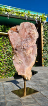 Load image into Gallery viewer, Pink Amethyst on gold stand Tower Cathedral druzy