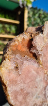 Load image into Gallery viewer, Pink Amethyst on gold stand Tower Cathedral druzy
