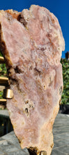 Load image into Gallery viewer, Pink Amethyst on gold stand Tower Cathedral druzy