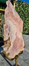 Load image into Gallery viewer, Pink Amethyst on gold stand Tower Cathedral druzy