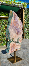 Load image into Gallery viewer, Pink Amethyst on gold stand Tower Cathedral druzy